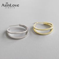 AsinLove 100% 925 Sterling Silver Double Layers Line Circle Earrings For Women Big Loop Hoop Earring Ladies Trendy Fine Jewelry & Huggie