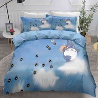 Home Textile Cartoon Anime Totoro King Size Bedding Set Bed Linens 3pcs Comforter Bedding Sets Duvet Cover Bed Sheet G220215