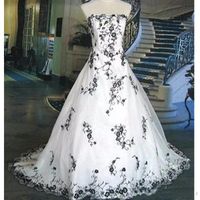 Vintage Black and White Lace Bröllopsklänningar Brudklänningar 2022 Strapless Lång A-Line Neo-Gothic Style Plus Size Vestido de Novia
