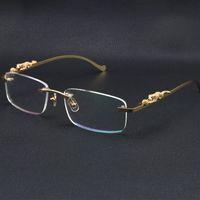 Çerçevesiz Leopar Serisi Gözlük Kadın Moda Güneş Gözlüğü Paslanmaz Çelik Kedi Göz Gözlük Büyük Kare Gözlük Kutusu C Dekorasyon ile 18 K Altın Erkek ve Kadın