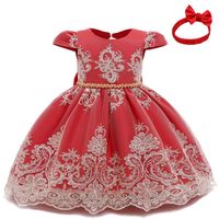 Платья девушки Детские девочки платье рождественские Год кружева вышивка платья цветок бисером принцессы костюм элегантный день рождения вечеринка 12м