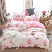 Cute Pink Peach Printed Girl Boy Kid Bed Cover Set Duvet Cover Adult Child Bed Sheets Pillowcases Comforter Bedding Set 61066 220117