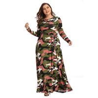 Casual Sukienki Kobiet Kamuflaż Dress Maxi Kobiety Z Długim Rękawem Lace Up Camo A Linia Wojskowa Jesień Zimowa Odzież Plus Rozmiar 4XL