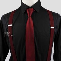 Men Women Wine-Red 2.5cm Suspender Tie Set 6cm Narrow Necktie Y-Back Brace Pink Black Formal Party Wedding Shirt Pants Accessory 211215