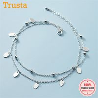 TrustDavis Genuine 925 Sterling Silver Beads Double Cadena Cadena Rebanadas Elípticas Tobilleras Para Mujeres S925 Regalo de cumpleaños DA1533 211018