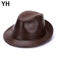 Cloches 2021 Brand Uomo Real Genuine Cowhide Leather Top Hats Autunno Inverno Cappucci caldi Fedoras Cap