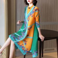 Casual Dresses Chinese Style Foreign Printed Dress 2021 Early Autumn Red Mother Temperament Aging Fashion Women&#039;s