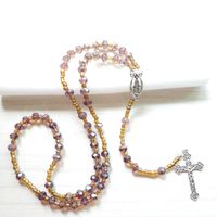 Strand Rosies lila kristall pärlor kors halsband långa katolska smycken för kvinnor