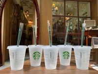 Starbucks 16oz / 473ml Cosa de plástico Reutilizable Clear Clear Botting Taza de pilar Forma de pilar Taza de paja Bardian 10pcs