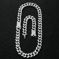 Hombre 20 mm pesado helado out Miami Cuban Link Chain CZ Rapper Collar de cristal Gargantilla Bling Hip Hop Jewelry Silver Color Cadens