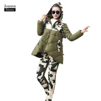 Women's Trench Coats Camouflage Winter Jacket Plus Size Top + Pants Warm Coat Autumn Casual Long Sleeve Clothes Ladies Parka Hooded Outwear