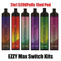 정통 ezzy max 스위치 일회용 전자 담배 장치 키트 5200 퍼프 400mAh USB 충전식 배터리 15ml Preluled Pod 2in1 스틱 vape 펜 100 % 정품 VSA58
