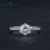 Cluster Rings NiceGems 2 14k White Gold Moissanite Engagement Ring Center 8mm F Color Diamond In Accents Women Jewellery