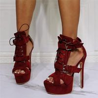 Compre al por mayor Sandalias De Vino Tinto Zapatos De Tacón Alto de bajo  precio \u0026 de calidad con envío gratuito | Es.DHgate