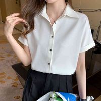 Chemises pour femmes Chemises Chemises en coton en soie féminine, Bouton de la femme Coréen et bureau de bureau, manches courtes, C3M9