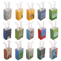 Protable Hookah Glass Juice Box Water Pipe Dab Rigs Beaker Bongs 7 Inch Oil Burner Pipes with Cartoon Sticker320u