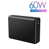 5-Port Multi-Port USB Wall Charger 60W MAX 9A with PD QC3.0 Port 18W Smart Charging Station for Mobile Phone Tablets iPad