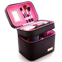 Large Box Handbag Organizer Women Makeup Tool Bags Multi-layer Folded PU Thread Zipper Top Handle Cosmetic Bag With Mirror & Cases