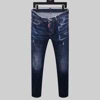 Brand European Style Herren Slim Elastic Jeans Männer Gerade Denim Hose Reißverschluss Patchwork Blaue Loch für 8153 Männer