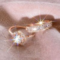 Eheringe Ramos Weibliche 925 Silber Farbe Kristall Zirkon Ring Set Vintage Rose Gold Für Frauen Blume Braut Engagement