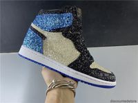 Otantik 1 ayakkabı cerrah arctic chicago basketbol ayakkabı erkek 1 s theshoesurgeon elmas kristal siyah beyaz ve mavi spor ayakkabı sne