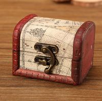 Vintage Box Jewelry Pudełko Mini World World Map Wzór Metal Kontener Organizator Przechowywania Case Handmade Treasure Chest Drewniane małe pudełka SN5403