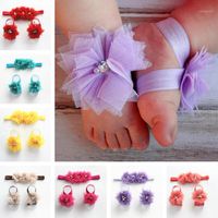 Hair Clips & Barrettes 3pcs set Flower Simulated Pearl Elastic Headband Accessories Foot Band For Baby Girls Lace Body Jewelry