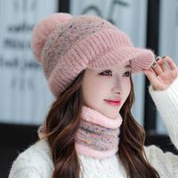 Beanies Marka Kış Vizör Şapka Kadın Karışık Renk Kulak Koruma Örme Şapka Beanie Skullies Kadın Kalın Sıcak Kaput Kapaklar Eşarp Seti