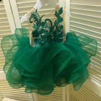 Girl&#039;s Dresses O-Neck Green Lace Flower Girl Tiers Tulle Ball Gown Little Wedding Pageant Gowns