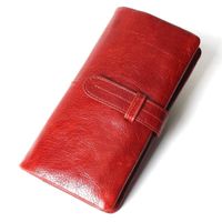 Кошельки женские мода RFID красный цвет длинный кошелек натуральный масло воск воск воск морусовая кожа бейфольдиальный кошелек винтажный дизайнер монета
