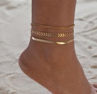 Metal Texture Chain Folha Folha 3 Set Anklet Ladies Beach Accessories GC412