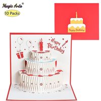 10 Pack 3D Happy Birthday Cake Pop-up Verjaardagscadeau Kaarten voor Kinderen Moeder met Envelop Handgemaakte Wenskaarten 211105