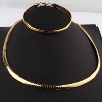 Mulheres 6mm colarinho gargantilha + bangle jóias conjunto ouro aço inoxidável cobra cadeia colar pulseira