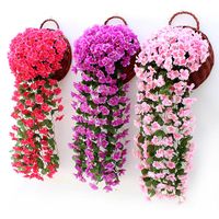 Decorative Flowers & Wreaths Purple Violet Artificial Wall Hanging Decor Basket Flower Orchid Silk Vine Home Wedding Party Fall Decorations