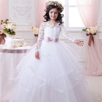 Günlük Elbiseler Beyaz Çiçek Kız Düğün için Uzun Kollu Toplu Kızlar Pageant İlk Communion