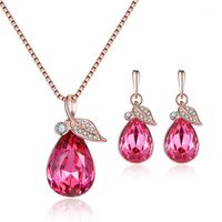 Earrings & Necklace 2021 Drop Bride Jewelry Sets Mosaic Crystal Leaves Water Pendant And Set For Women Jewellery