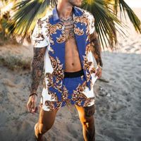Swimsuit Masculino de verão tracksuits Hawaii Botão de manga curta para baixo agradável camisa impressa tops shorts conjuntos de roupas