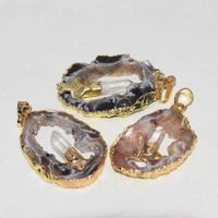 Natural Stone Slice geode druzy pendant for women jewelry making 2020 big femme gold plating crystal heart hole raw slab polish G0927