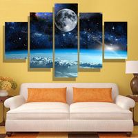5 stks / set Unframed Moon en Star Universe Landschap Olieverf op Canvas Wall Art Foto voor Woonkamer Decoratie