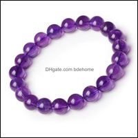 Beaded, Strands Bracelets Jewelry 8Mm Round Beaded Strand Shape Genuine Natural Purple Amethyst Crystal Gemstone Beads Bracelet For Man Woma