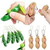 key chain unlimited peanut anti stress relief balls toys Squeeze peas Fidget decompression toy pea pod funny Keychain Stress Relief