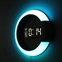 Smart Automation Modules 7 Colors Modern LED Digital Watch Alarm Clock Mirror Hollow Wall Temperature Nightlight For Home Living Room Decora