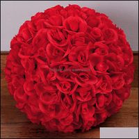 Couronnes décoratives Festive Maison JardinArtifiation Rose Soie Fleur Embrasser Ballons 15cm Suspendus Fleurs Ball pour mariage Ornements de Noël