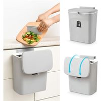9L Hanging Trash Can for Kitchen Cabinet Door with Lid Small...