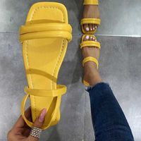 Sandalias de caramelo sólido Color abierto Plaza de punta de pie de la moda tacón plano Tallo de dos en uno Slipper Slide Slide Slides Home Beach Zapatos casuales