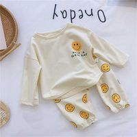 Spring Cute Toddler Kids Loose Casual Outfits Baby Boys Girls Smile Long Sleeve Cotton T shirts And Loose Pants 2Pcs Clotes Set 220118