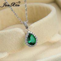 Multicolor Crystal Water Drop Stone Pendant Green Red Blue Zircon Necklaces For Women White Gold Colorful Pear Cz Wedding Choker Y0301