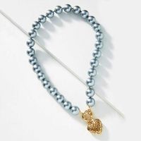 Hängsmycke Halsband Bijoux Kvinnor Colar Gothic Smycken Vintage Tidlös Pearly Heart Choker Halsband Svart Grå Stor Pearl Pärlor