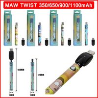 MAW torção Vape caneta bateria ajustável pré-aquecimento VV Variável tensão e-cigarros baterias 350mAh 650mAh 900mAh 1100mAh 510 kit de carregador USB