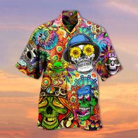 Erkek Yaz Gevşek Rahat Hawaiian Tatil Plaj Gömlek Baskılı Tee Üst Düğme M-5XL Gömlek